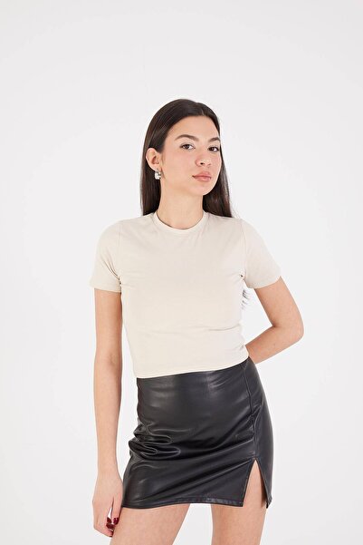 Addax T-shirt Crew Neck Basic Crop P0102-F1