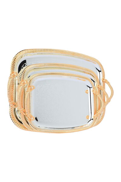 Alsaif Gallery Al Saif Gallery steel tray set with golden edges, 3 pieces, re...