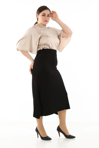 modayız Black Plus Size Style Skirt 24C-1777