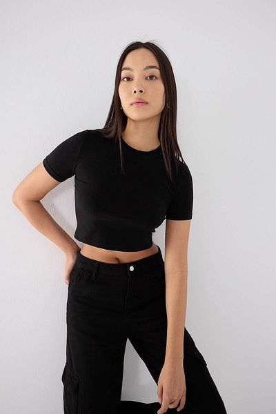Addax Crew Neck Basic Crop T-shirt P0102-F1