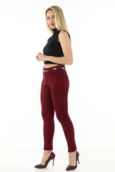 modayız Pants with Plaid and Belt L1-1695