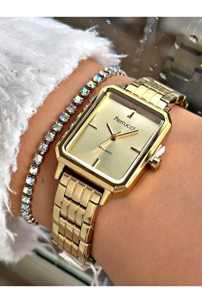 Ferrucci Ferrucci Square Gold Metal Woman Wristwatch