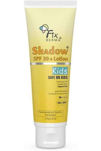 FixDerma Shadow SPF 30+ Kids Sunscreen PA+++ Sensitive Skin UVA/UVB Protection Non Greasy WaterResistant 75g