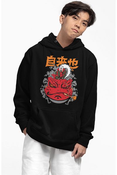Fuddy Moda Hanocă cu glugă supradimensionată unisex cu imprimeu Naruto Jiraiya