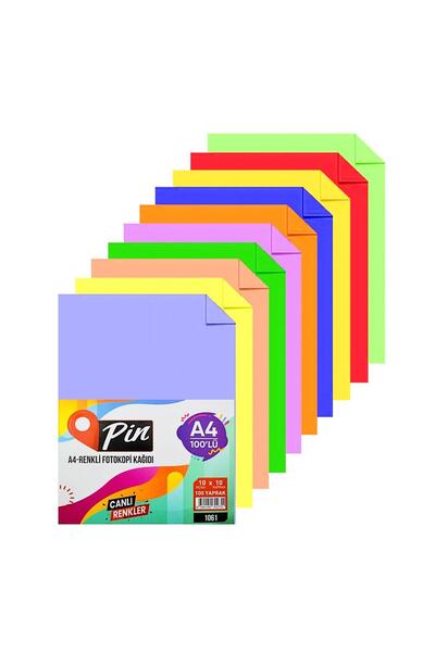 Pin A4 Renkli Fotokopi Kağıdı Canlı Renkler 10 Renk 100 lü (PİN-1061)