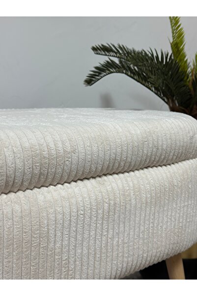 KOKİ DESİGN MİNİ OSLO İthal Premium Kumaş Fitilli Kadife Krem Sandıklı Bench Puf