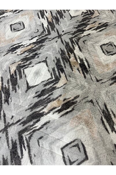 Sarar Kabartmalı Halı Dokusunda Jel Kaymaz Taban Yıkanabilir Kesme Yolluk Üst Kalite Gri Modern Desen