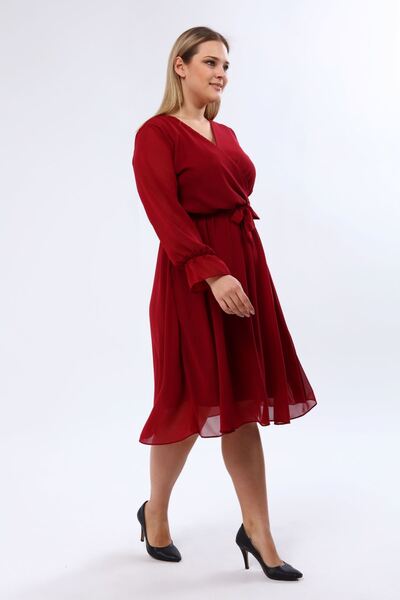 modayız Long Sleeve Plus Size Chiffon Burgundy Dress 30A-1973