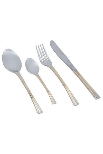 Alsaif Gallery Saif Gallery Stainless Steel Flatware Set, 24 Pieces - Gold Si...