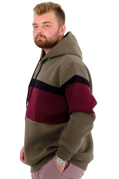 ModeXL Ανδρικό φούτερ - Mode XL, Μεγάλο μέγεθος, Γαρνιρισμένο με 3 κλωστές, Κουκούλα, Χακί U24545