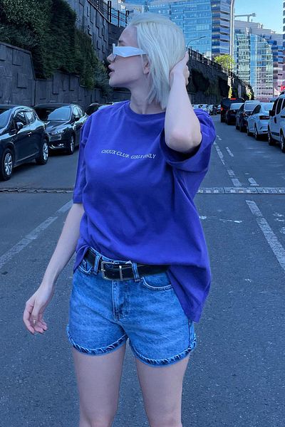 Madmext Lila Oversize-T-Shirt mit Rundhalsausschnitt – Aufdruck auf Vorder- und Rückseite, kurze Ärmel MG2130