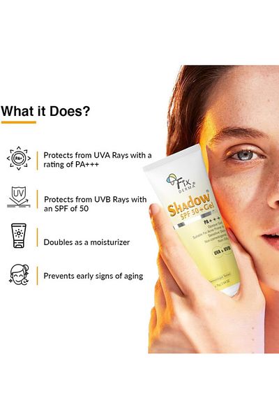 FixDerma Shadow Sunscreen SPF 50+ Gel, Oily Skin, UVA/UVB Protection, Non-Greasy, 75g.