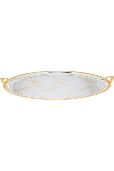 Alsaif Gallery Serving Tray Steel, Al Seif Gallery, Oval - Silver