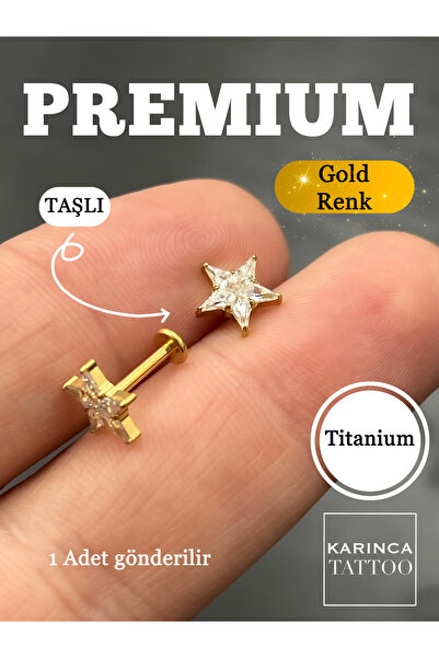 Karınca Piercing Yıldız Zirkon Taşlı Titanyum Piercing Conch Flat Tragus Küpe Helix Küpe