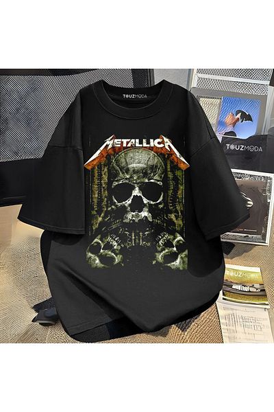Touz Moda Μπλουζάκι με στάμπα Metallica Skull Unisex Oversize Rock Series