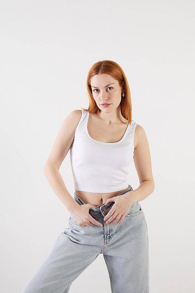 Addax U Collar Modal Crop Tank Top A13389-R12