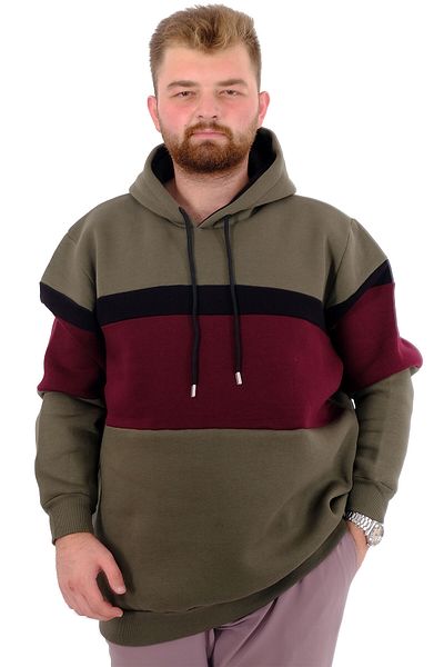 ModeXL Ανδρικό φούτερ - Mode XL, Μεγάλο μέγεθος, Γαρνιρισμένο με 3 κλωστές, Κουκούλα, Χακί U24545
