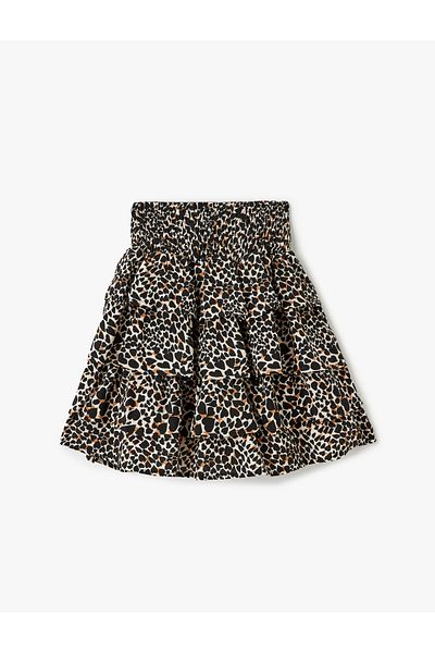 Koton Gipeli Viscose Leopard Print Flounce Mini Shorts Skirt