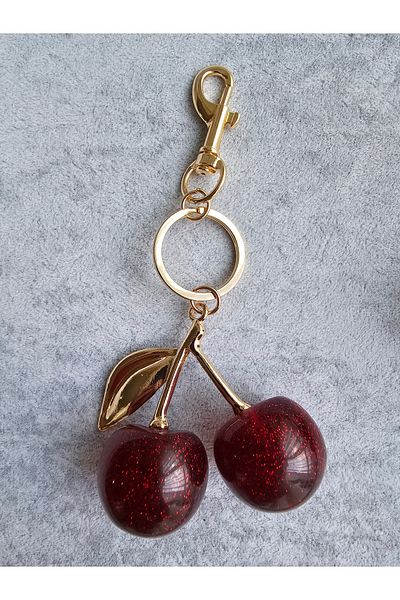SiestaAccessories حقيبة ساحرة كبيرة على شكل كرز أحمر لامع / إكسسوار / حلية / سلسلة مفاتيح