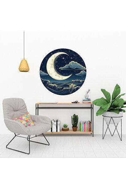 KOSS Dijital Autocolant rotund cu peisaj de noapte înstelată, autocolant în f...