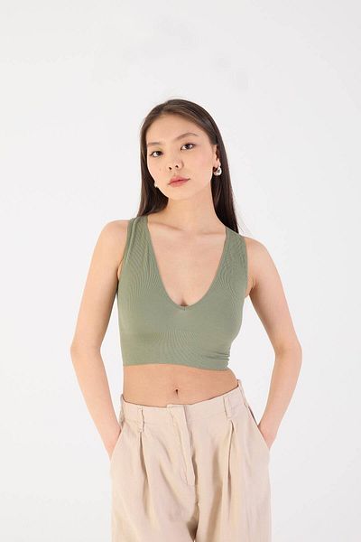 Addax Χοντρό λουρί χωρίς ραφή V-Neck Crop A0131-dk8