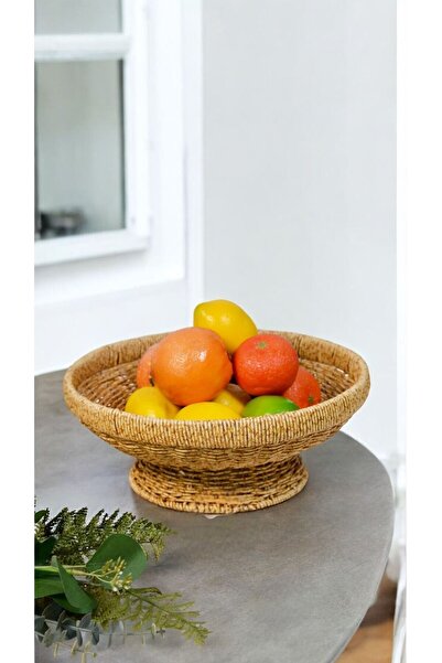 Bayev Yuvarlak 29 Cm Ayaklı Meyvelik Dekoratif Hasır Sunumluk