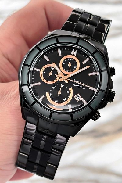 Ferrucci Function Men Wrist Watch Black Steel Band 3Atm Water Resistant Sdfer094