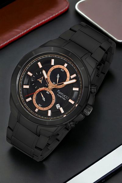Ferrucci Men's Watch - Black-Rose, 3Atm, Fcf.12609Fm.04 Sdfer135, Function Model