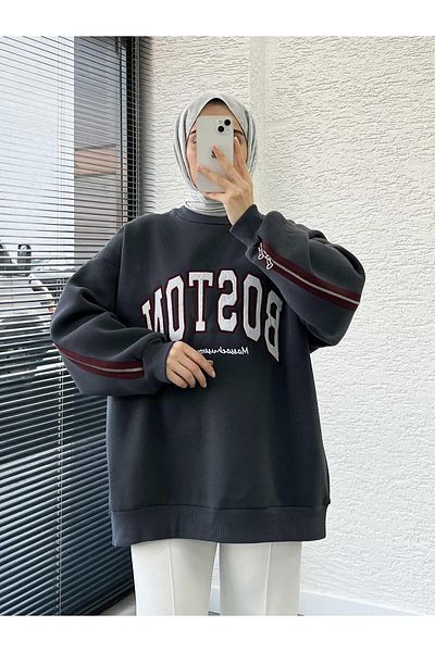 MELEK ARAZ Smoked Back Zipper Oversize Women's Sweat