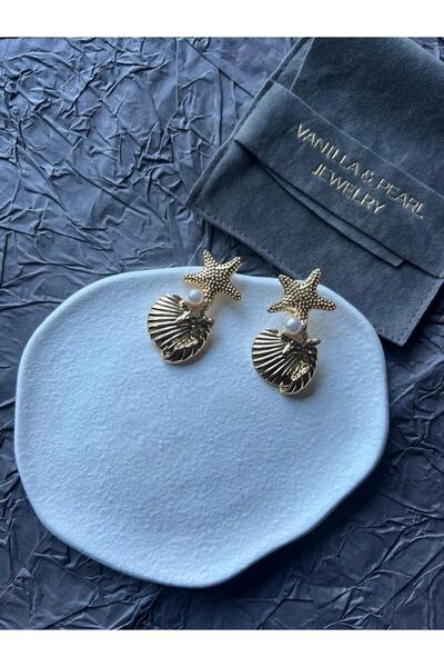 Home Yıldız ve Kabuk Detaylı İncili Küpe