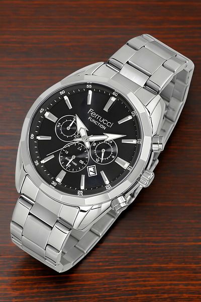 Ferrucci Function Men's Wrist Watch Silver-Black Color Fcf.14075Fm.02 Bracelet Gift Sdfer119
