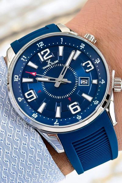 Daniel Klein Calendar Mineral Glass Blue Silicone Cord Men's Wrist Watch 3atm Sddk067