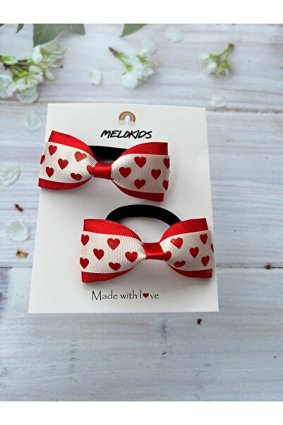 MeloKids Heart Detailed Ribbon Hair Clip for Women and Girls - Elastic