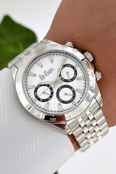 Lee Cooper Men's Wristwatch - Silver-White, Steel Cord and Case Function, 3At...