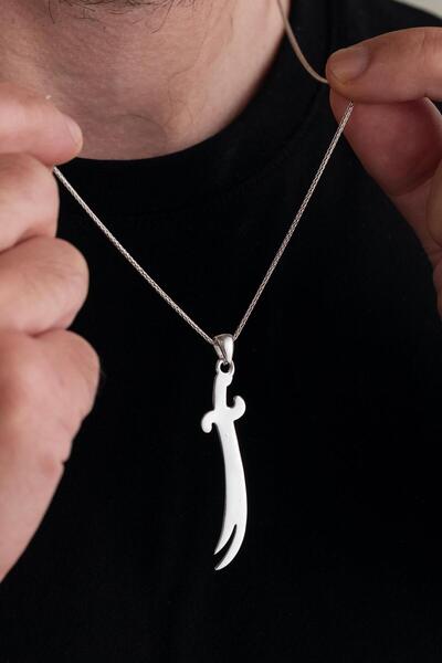 Tmt Silver GÜMÜŞ SADE HZ ALİ ZÜLFİKAR KILIÇ KILICI  Erkek Kolye