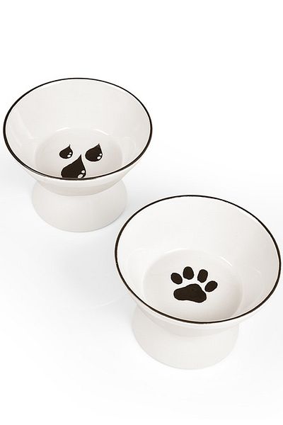 HızlıTrend 2-Piece Ceramic Food and Water Bowl with Feet (400ml)