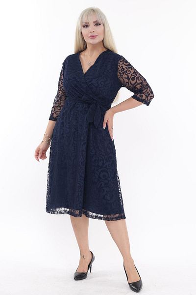 modayız Βραδινό φόρεμα με διπλό στήθος Γιακάς Plus Size Navy Blue 34c-2211