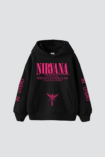 Sekizbiraltı Унисекс черен суичър с качулка Nirvana In Utero в розов цвят
