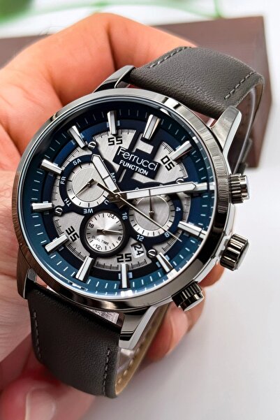 Ferrucci Function Füme Deri Kordon Erkek Kol Saati 3atm Bileklik Hediyeli Sdfer140