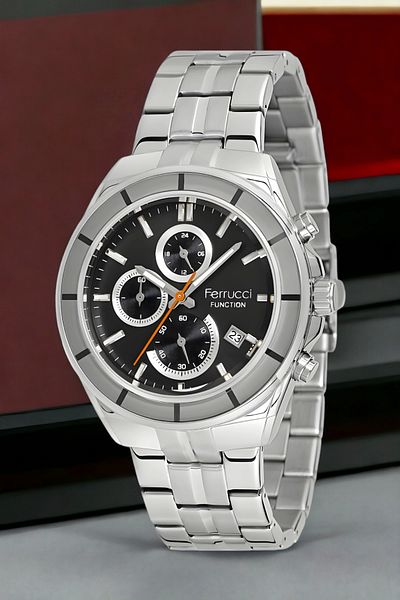 Ferrucci Men's Watch - Silver-Black, 3Atm, Fcf.13674Fm.02 Sdfer134 - Function Model