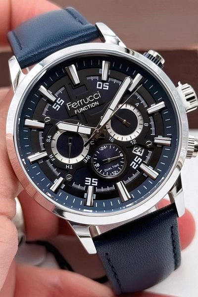 Ferrucci Navy Blue Leather Band 3Atm Bracelet Men's Wristwatch - Sdfer140