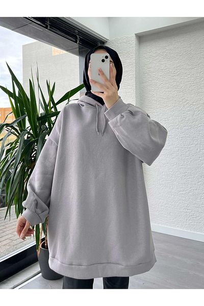MELEK ARAZ Women's Smoked Oversize Hooded Sweat