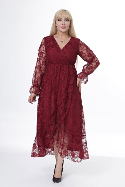 modayız Double Breasted Collar Long Sleeve Plus Size Lace Dress 20Y-2449