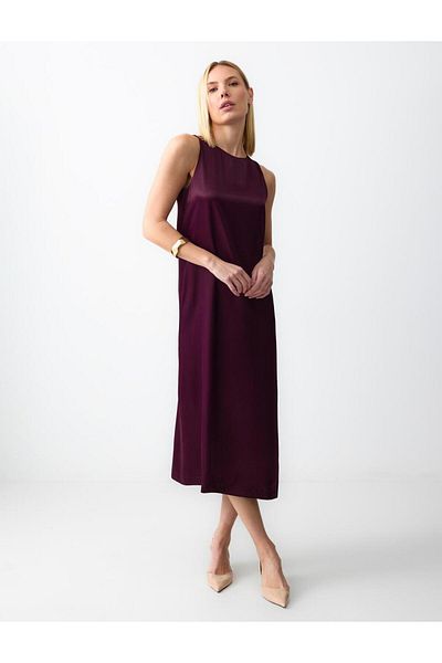 Jimmy Key Rochie midi din satin fără mâneci Sumak Crew Deck