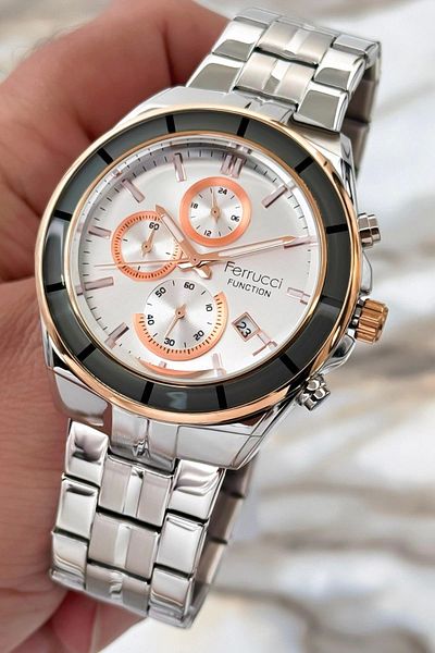 Ferrucci Function Men Wrist Watch Silver-White Steel Band 3Atm Water Resistant Sdfer094