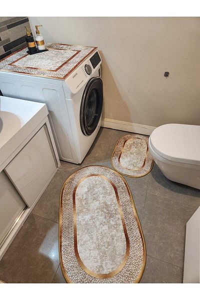 YTR HOME Διακοσμητικό Σετ Μπάνιου 3 Πατάκια Μπάνιου και Πατάκια Μηχανής που πλένονται αντιολισθητικά