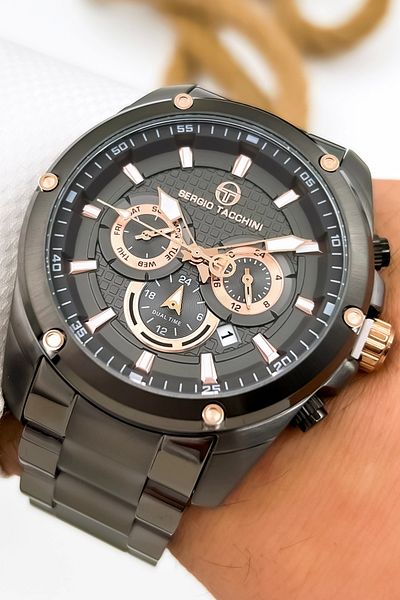 Sergio Tacchini Premium Luxury Steel Cord Men's Wristwatch Smoked Stsd010