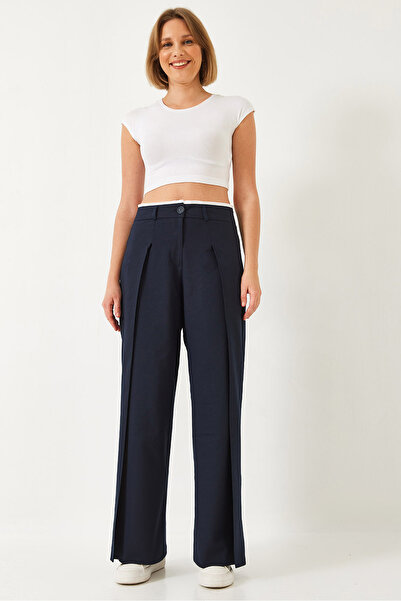 Bianco Lucci Women's Wide Pleated Waist Detailed Fabric Pants 80108 60271044