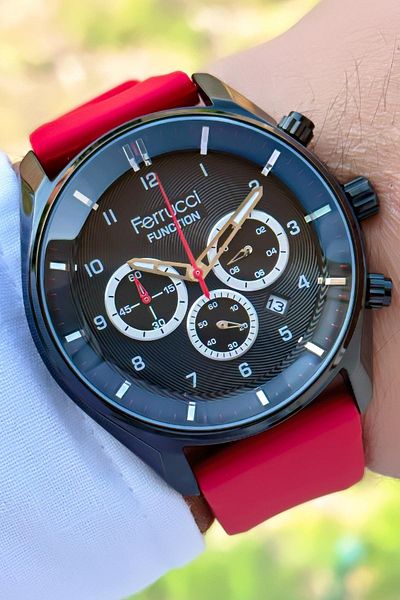 Ferrucci Men's Wristwatch with Calendar Silicone Cord 3 Atm Water Resistant Bracelet Gift