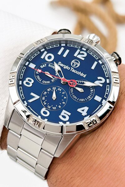 Sergio Tacchini Premium Lüx Çelik Kordon Erkek Kol Saati Gümüş-mavi Stsd009